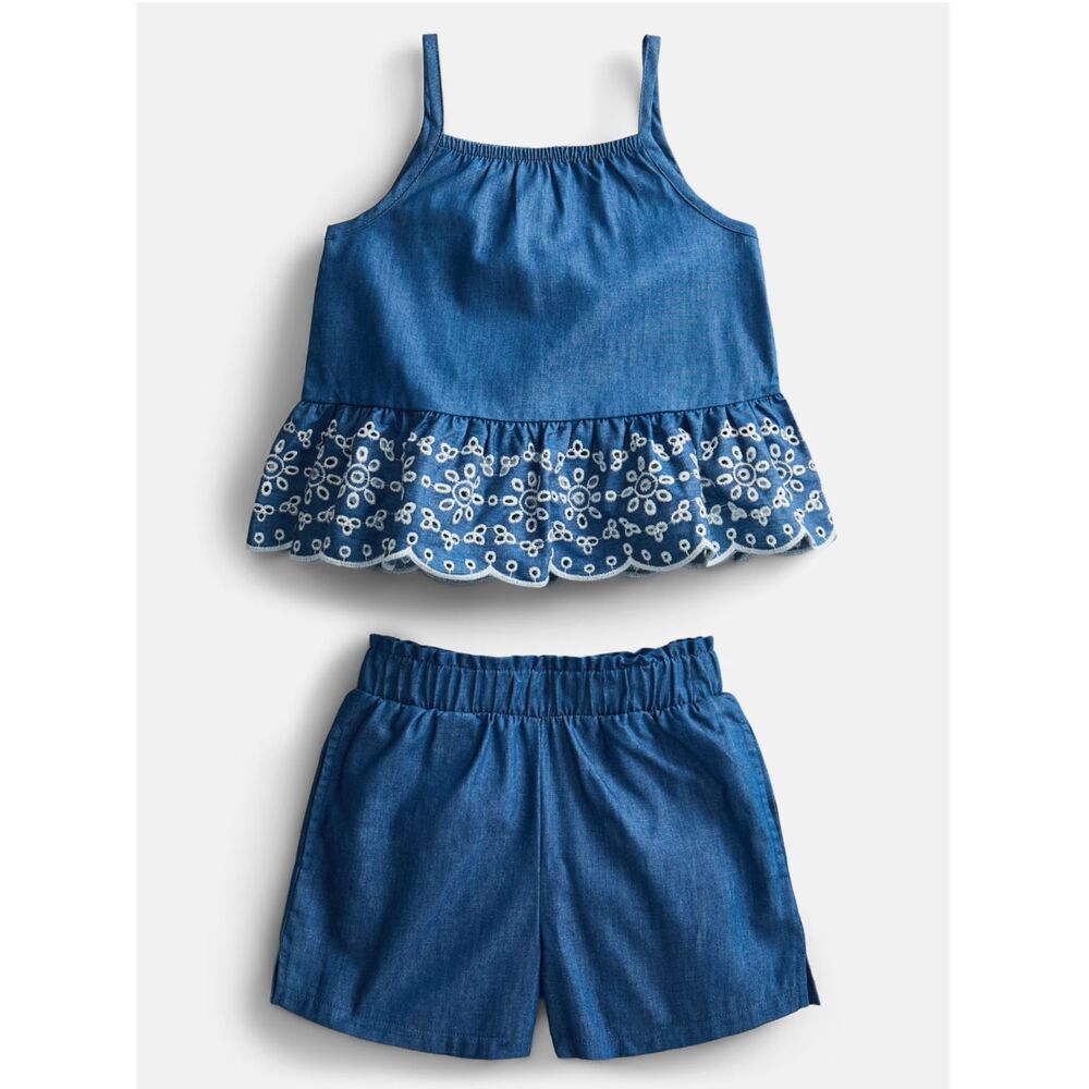 Wonder Nation Toddler Girls Scalloped Tank Top and Matching Shorts Set, 2-Piece